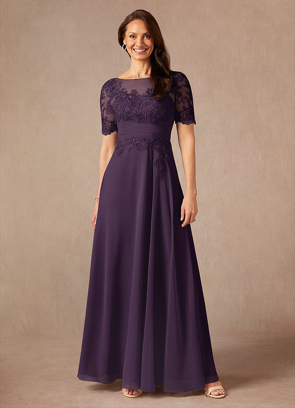 Azazie Raissa Mother of the Brides Dresses Plum A-Line Lace Chiffon Dress image1