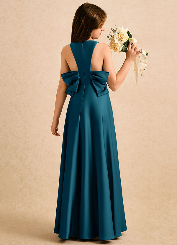 Azazie Nisha Girls Formal Sukienki dla dziewczynek sypiących kwiaty Linia A Pofałdowany Satyna elastyczna Długość podłogi Sukienka image1