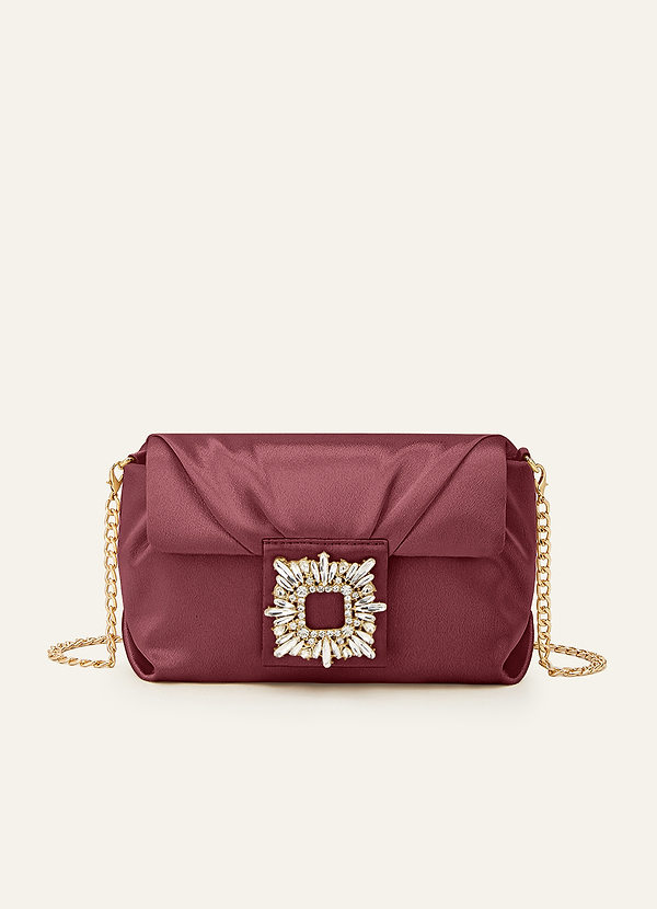 front Matching Color Stretch Satin Rhinestone Square Buckle Clutch