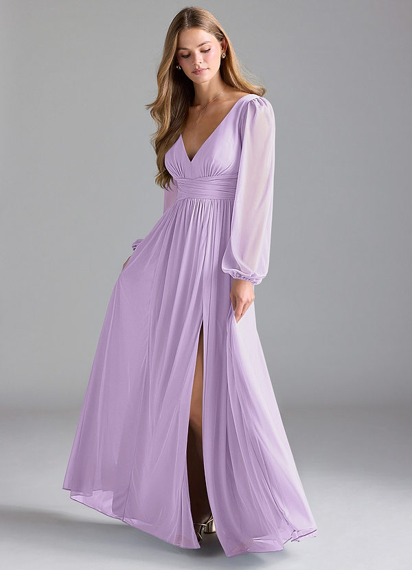 Azazie Norah Bridesmaid Dresses Lilac A-Line Mesh Dress image1