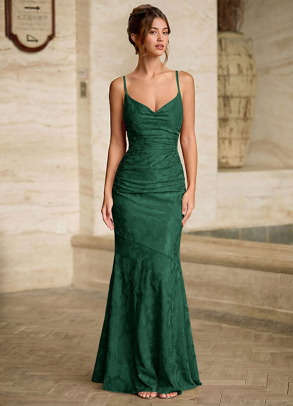Leahenmo Emerald Green Textured Floral Jacquard Prom Dress image1