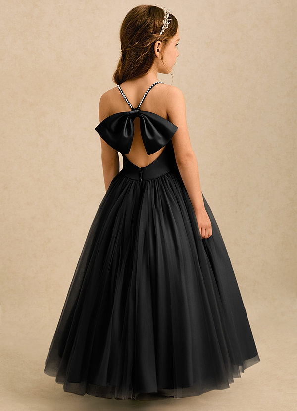 Azazie Aurora Blumenkinder Kleider A-Linie Schleifen Tüll Kleid Schwarz image1
