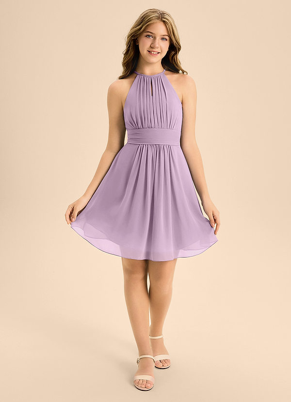 Azazie Bonnie Junior Wisteria A-Line Pleated Chiffon Dress image1