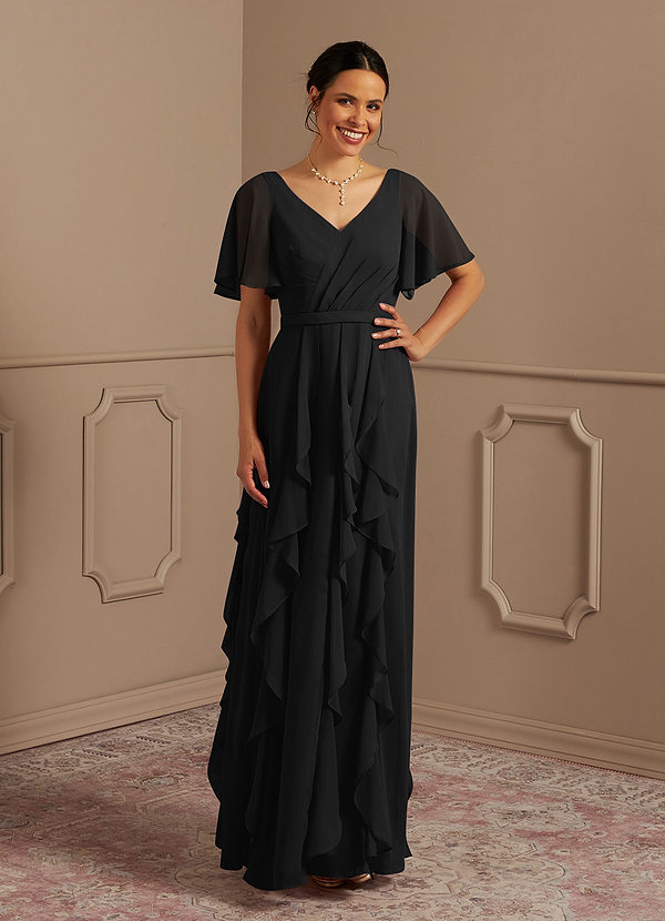 Watson Robe Light Noir Azazie Watson Robe A-ligne Col en V Longueur ras du sol Mousseline ...