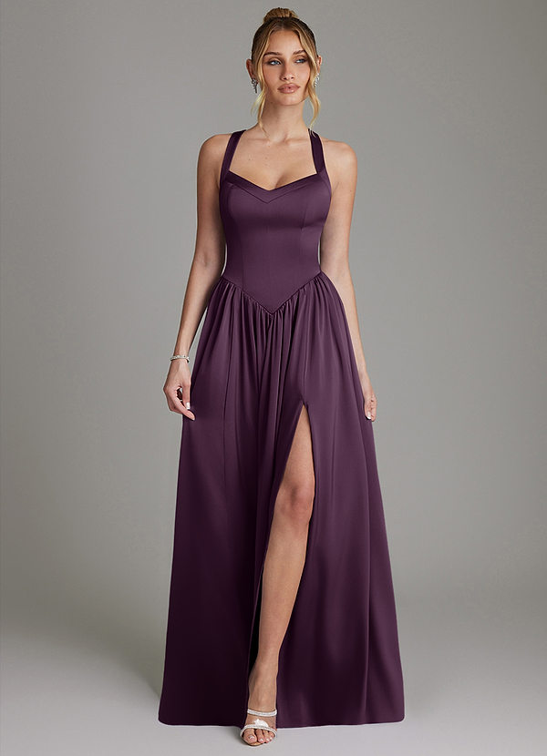 Francis Bridesmaid Dresses Plum A-Line Corset Stretch Satin Dress image1