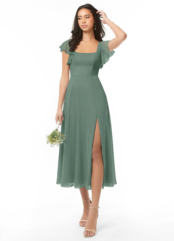 Azazie Bondi Bridesmaid Dresses Eucalyptus A-Line Ruched Chiffon Dress image1