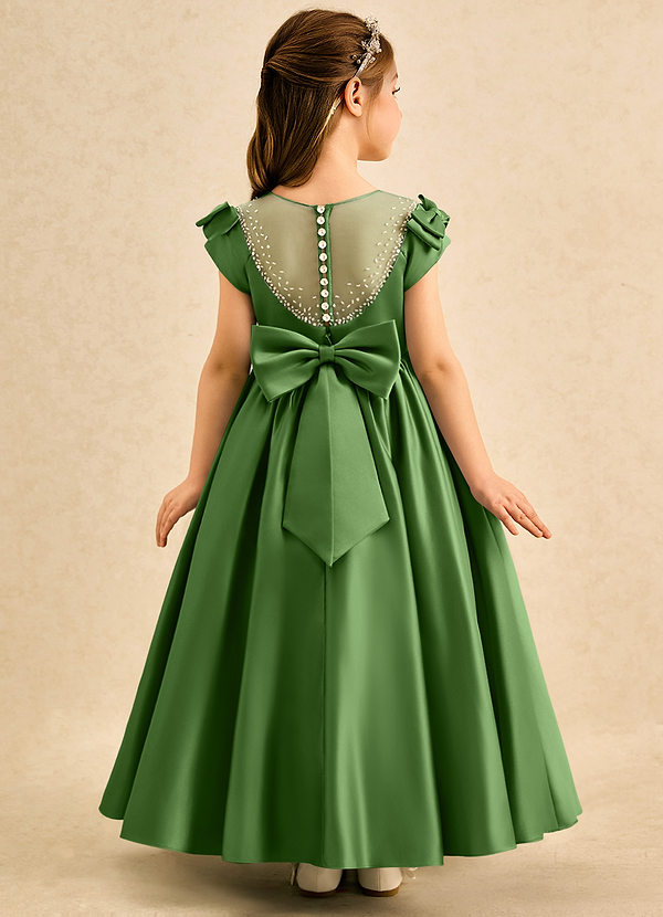 Azazie Toffee Abiti da Damigella Bambina Abito Stile Principessa in Raso Opaco Fiocco Basilico image1