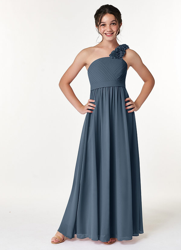 Azazie Flower Junior Neptune A-Line Pleated Chiffon Dress image1