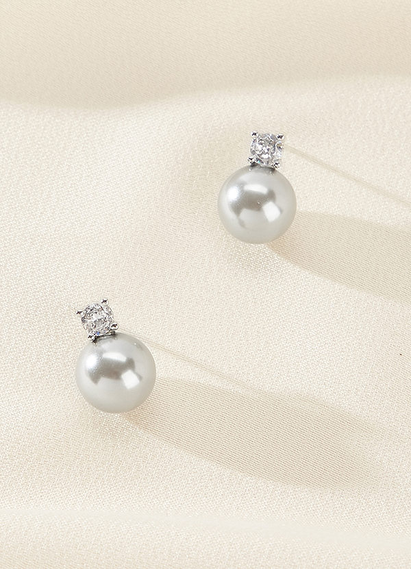 front Pearl and Crystal Stud Earrings
