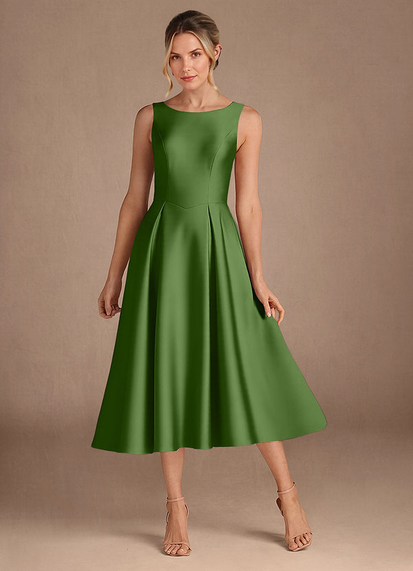 Azazie Fulton Moeder van de Bruid Jurken A-Lijn Jurk van Stretch Satijn Geplooid Basilicum image1