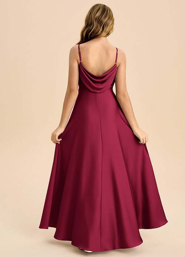 Azazie Bug Junior A-Line Plisseret Stræk satin Gulv-længde Junior brudepige Kjole image1