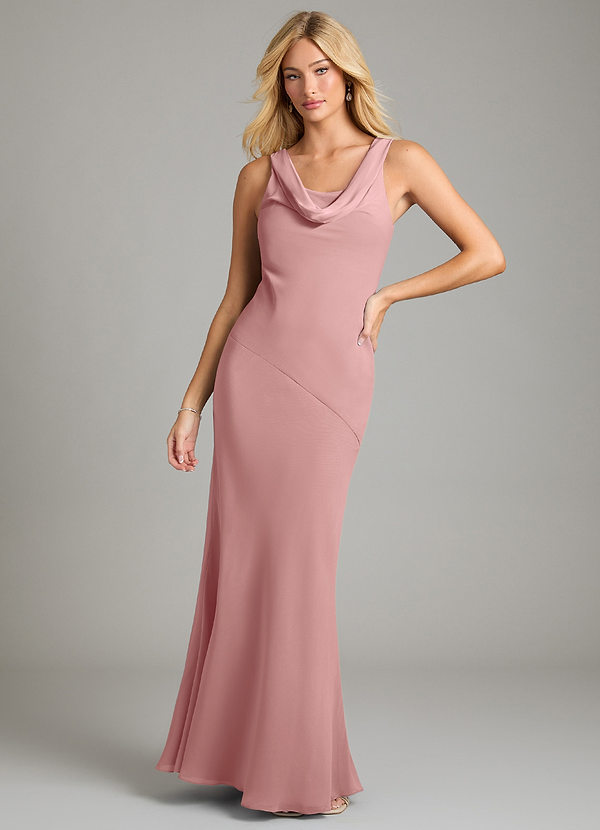 Azazie Rylina Bridesmaid Dresses Dusty Rose Mermaid Pleated Chiffon Dress image1