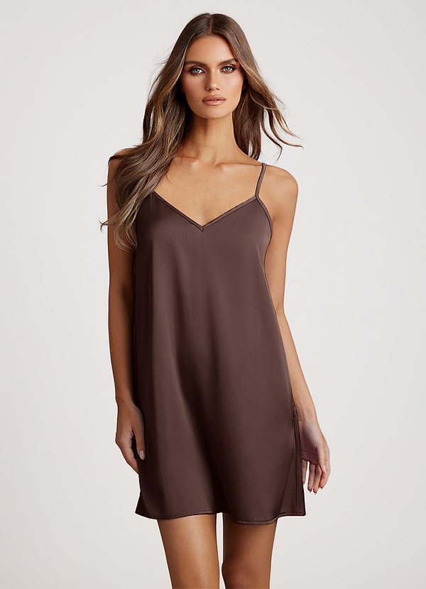 front Ganache Matching Color Classic Satin Slip Dress