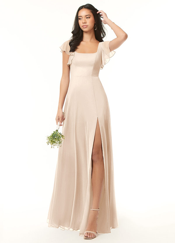 Azazie Bondi Bridesmaid Dresses White Alabaster A-Line Ruffled Chiffon Dress image1