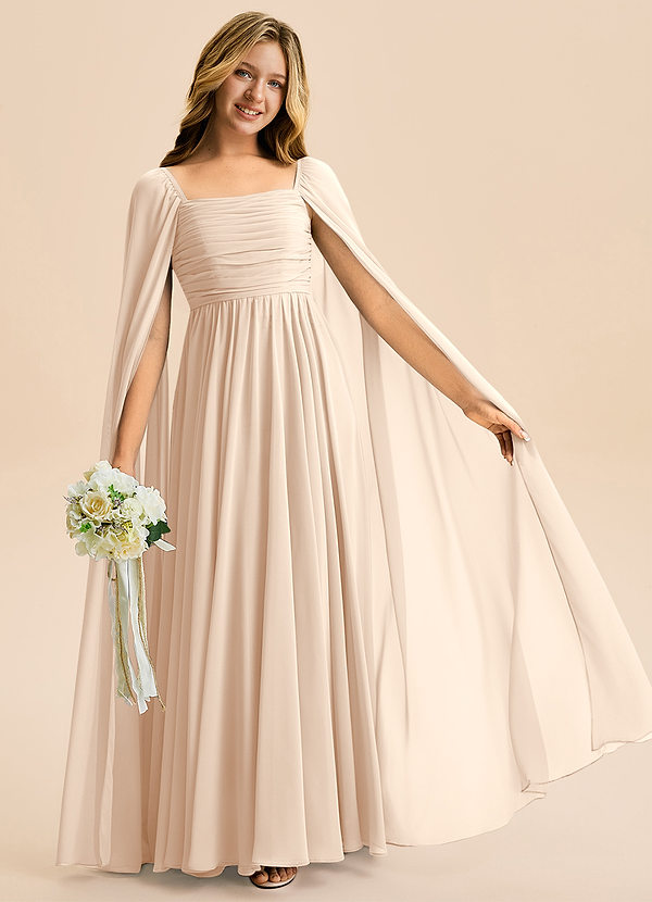 Azazie Calista Junior A-Linie Plissee Chiffon Kleid Alabaster Weiß image1