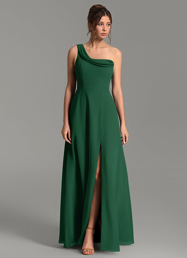 Azazie Thea Bruidsmeisjesjurken Jurk van Chiffon met A-lijn One-shoulder Donkergroen image1