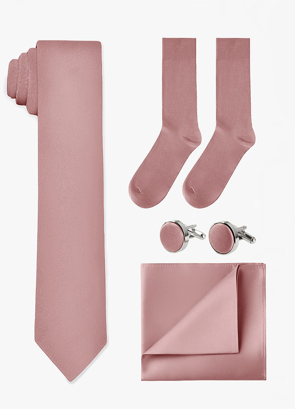 front Passendes Set aus Krawatte, Einstecktuch, Manschettenknöpfen und Socken