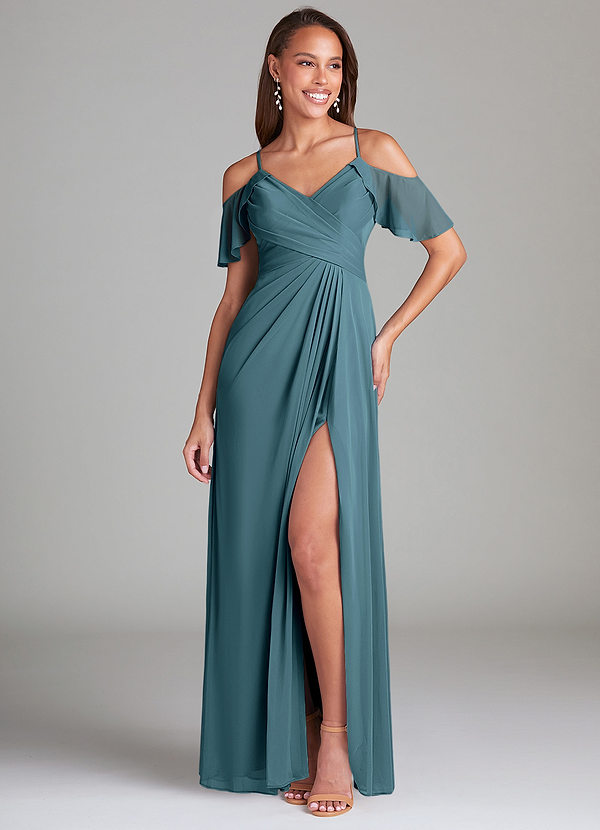 Azazie Dakota Bruidsmeisjes Jurken Jurk van Mesh met A-Lijn Off the Shoulder Bermuda image1