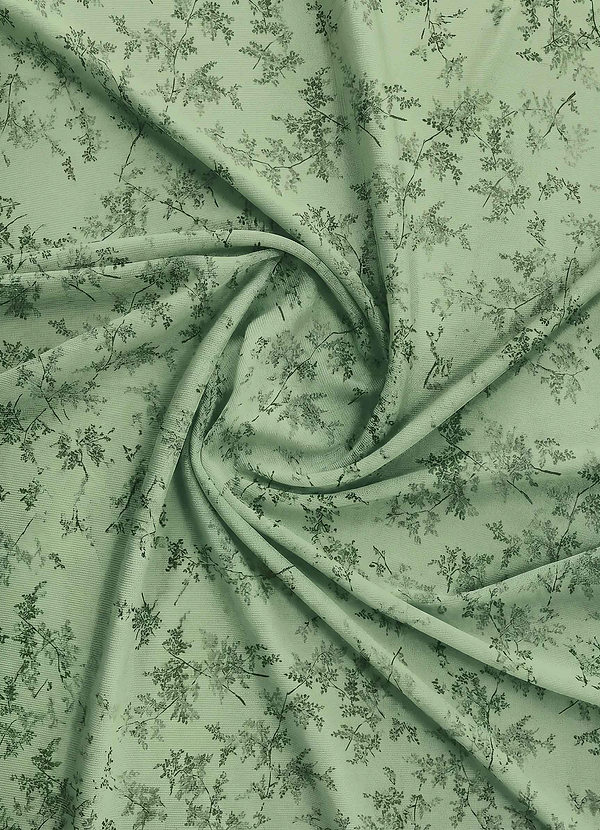 front Azazie Groene Varen Bloemen chiffon stof op maat gesneden