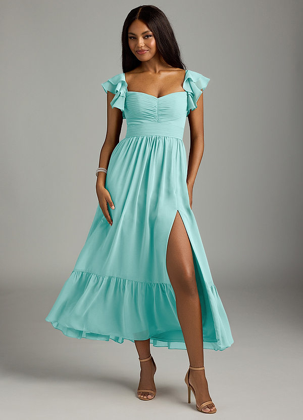 Azazie Anaya Bridesmaid Dresses Aqua A-Line Pleated Chiffon Dress image1