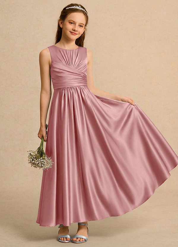 Azazie Ducky Girls Formal Abiti da Damigella Bambina Abito A-Line in Raso Elasticizzato Plissettato Rosa Polverosa image1