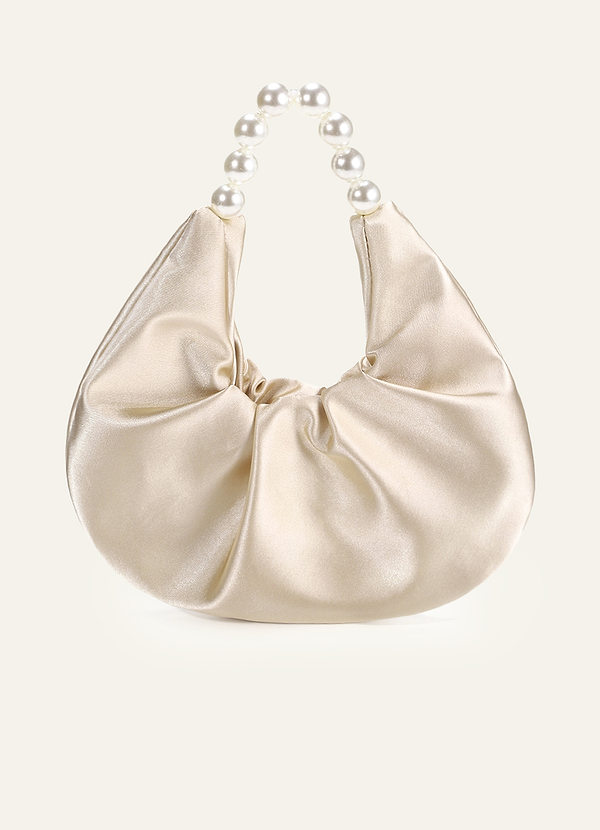 front Satin Pearl Handle Ruched Handbag