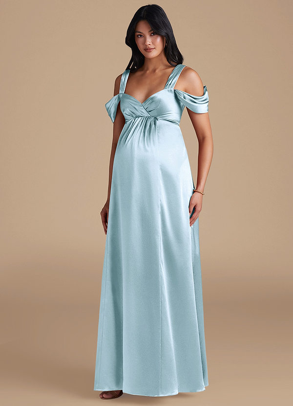 Azazie Rhea Maternity Bridesmaid Dresses A-Line Pleated Metallic Satin Floor-Length Dress image1