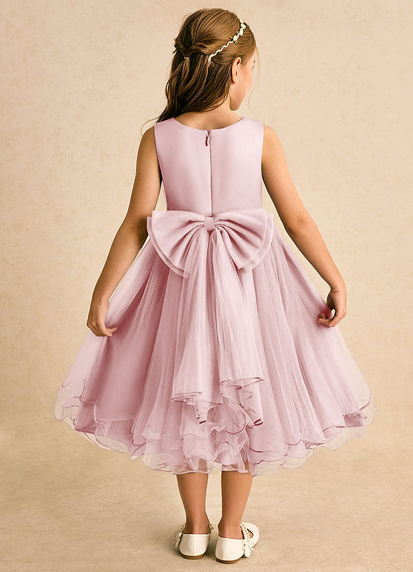 Azazie Lass Flower Girl Dresses Powder Pink A-Line Bow Tulle Dress image1