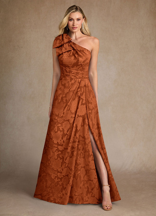 Azazie Easton Mother of the Brides Dresses Burnt Orange Ball-Gown One Shoulder Floral Burnout Dress image1