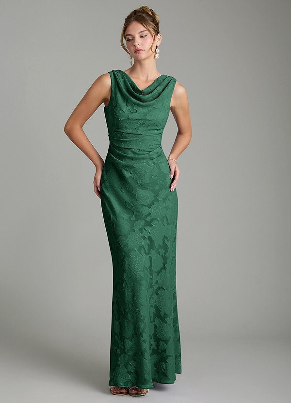 Azazie Kieryn Bridesmaid Dresses Dark Green Mermaid Pleated Floral Burnout Dress image1