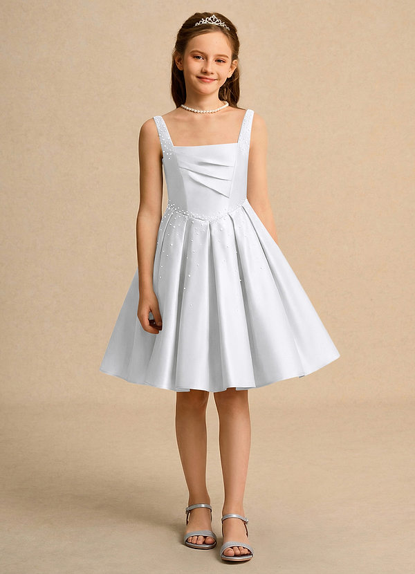 Azazie Jello Flower Girl Dresses White Ball-Gown Pleated Matte Satin Dress image1