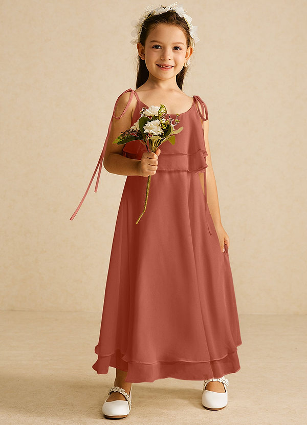 Azazie Temi Flower Girl Klänningar Klänning A-Line i Chiffong Spaghettiband image1