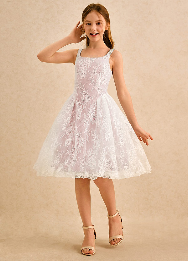 Azazie Cubbie Girls Formal Flower Girl Dresses Powder Pink A-Line Lace Dress image1