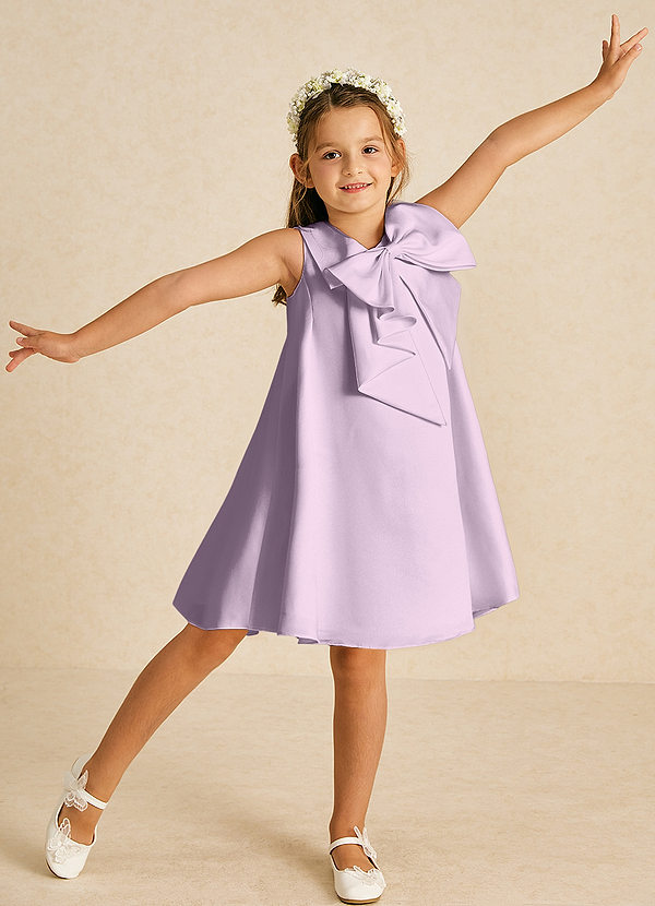 Azazie Zoey Blumenkinder Kleider A-Linie Schleifen Matte Satin Kleid Frostiges Flieder image1