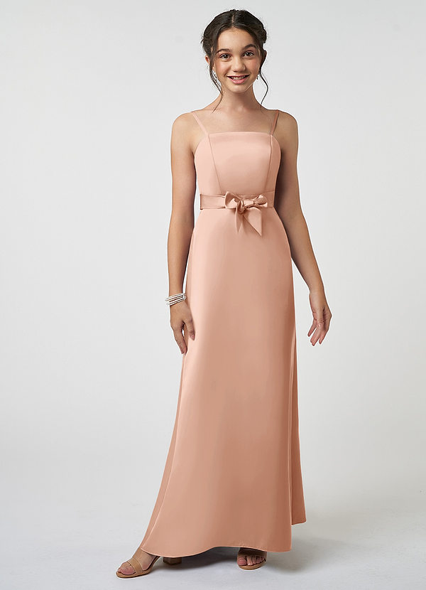 Azazie Anina Junior Robe Trapèze en Satin extensible Arc Or Rose image1