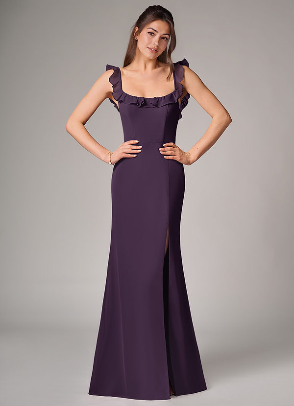 Azazie Callie Bridesmaid Dresses Plum Mermaid Side Slit Chiffon Convertible Dress image1