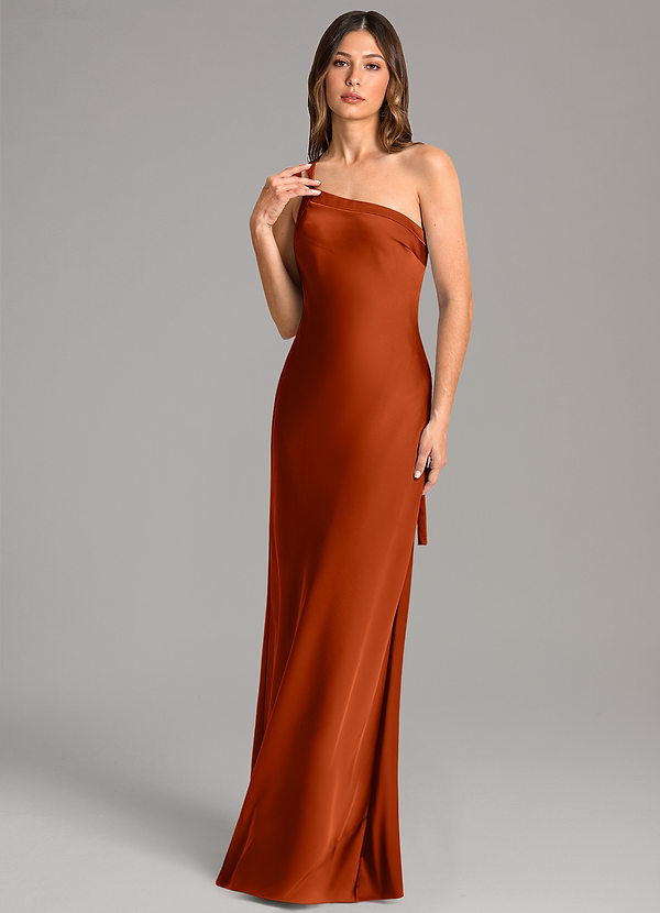 Azazie Monroe Brudtärneklänningar Klä av Sjöjungfru i Stretch Satin Ena axeln Paprika image1