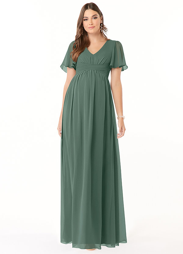 Azazie Verna Maternity Bridesmaid Dresses A-Line V-Neck Ruched Chiffon Floor-Length Dress image1