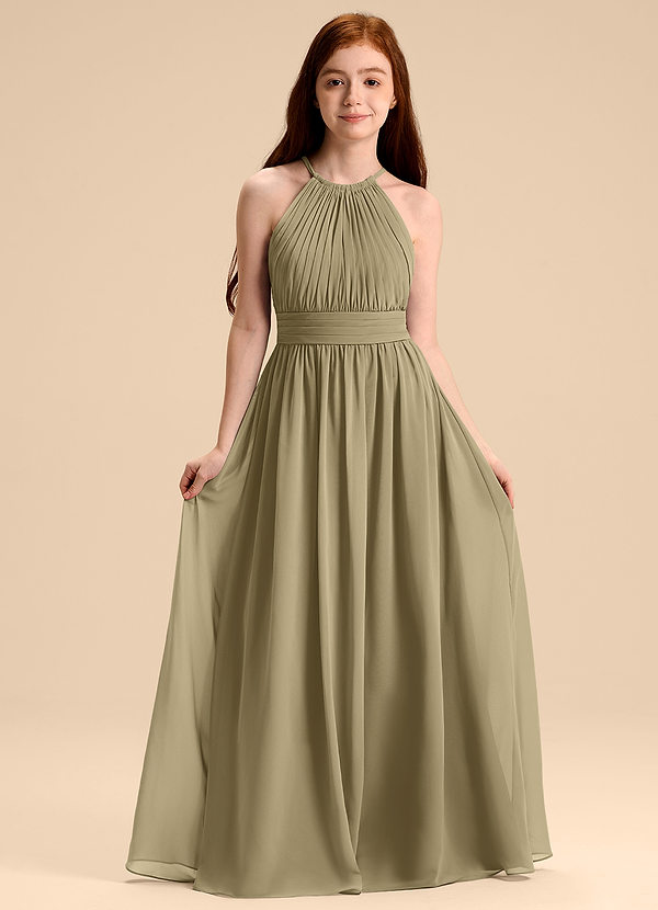 Azazie Malone Junior Vestido de Musgo Verde de Gasa de Corte en A con Plisado image1