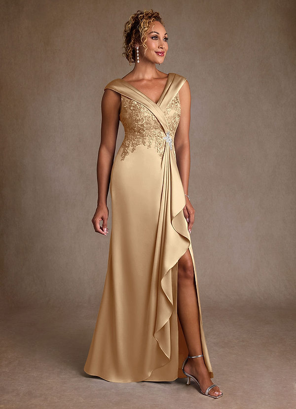 Azazie Santa Monica Mother of the Brides Dresses Champagne A-Line Lace Dress image1