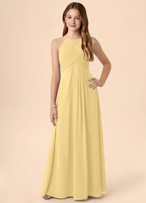 Azazie Ginny Junior Butter A-Line Pleated Chiffon Dress image1