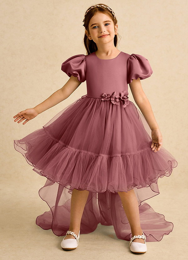 Azazie Cocoa Vestidos de Niña de Flores Vestido de Amatista de Tul de Princesa con Plisado image1