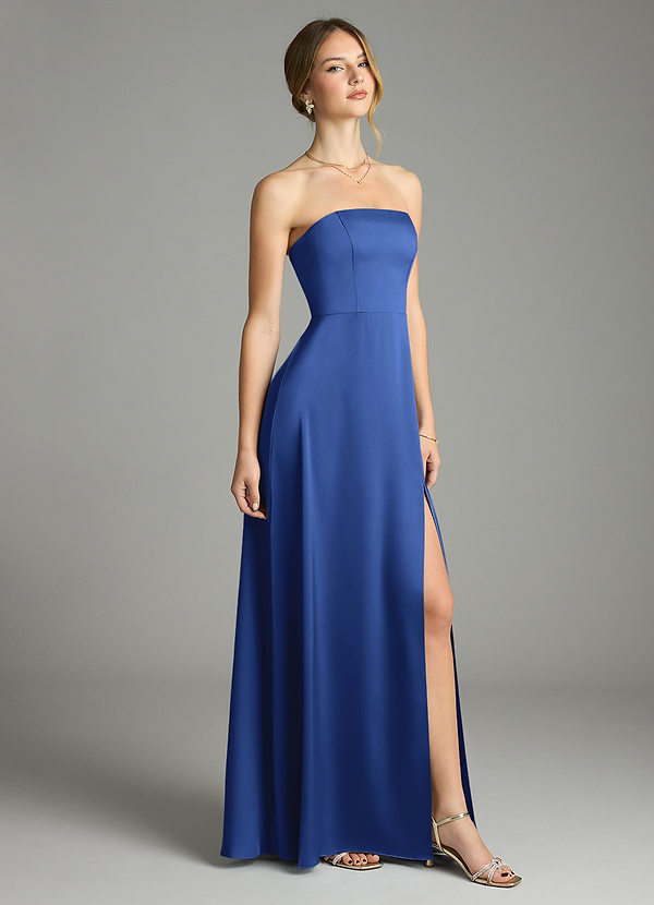 Azazie Wren Bridesmaid Dresses Royal Blue A-Line Strapless Stretch Satin Convertible Dress image1