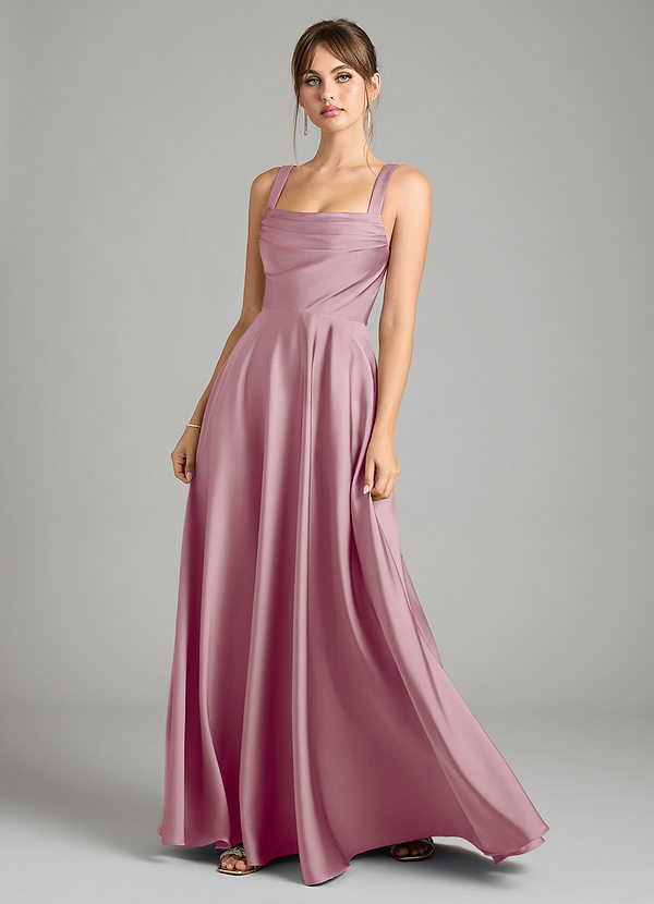 Azazie Shaude Bridesmaid Dresses Vintage Mauve A-Line Pleated Stretch Satin Dress image1
