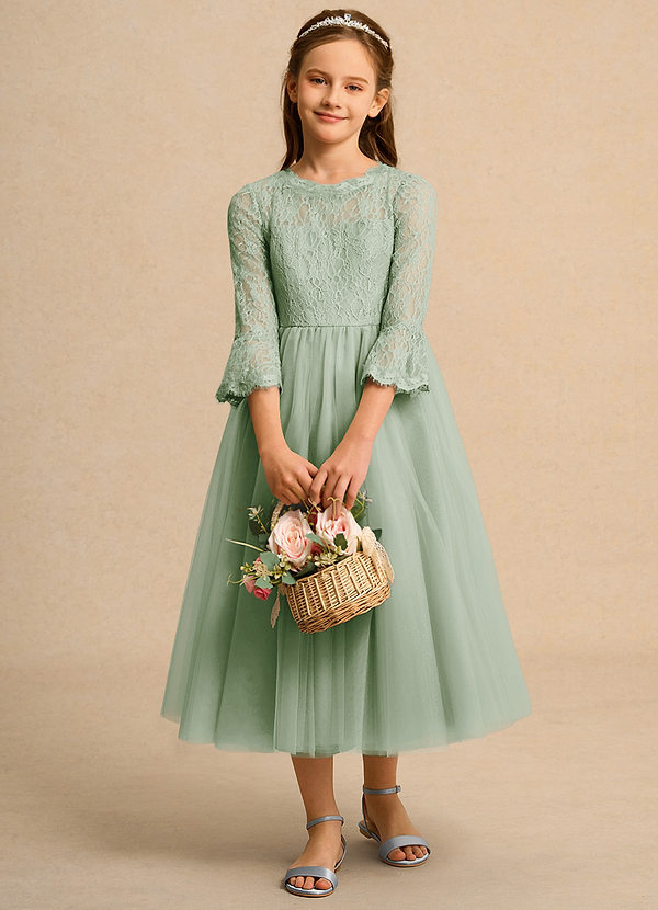 Azazie Lamb Girl Bloemenmeisjes Jurken Baljurk Jurk van Kant Stoffige Salie image1