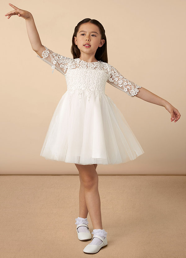 Azazie lindsay Flower Girl Dresses Diamond White Ball-Gown Lace Tulle Dress image1