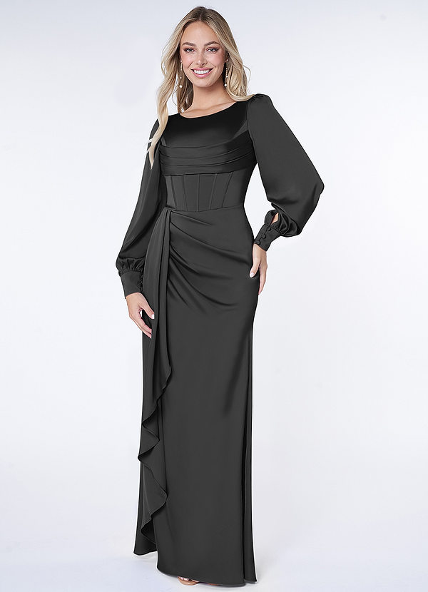 Azazie Raye Bridesmaid Dresses Black Mermaid Long Sleeve Stretch Satin Dress image1