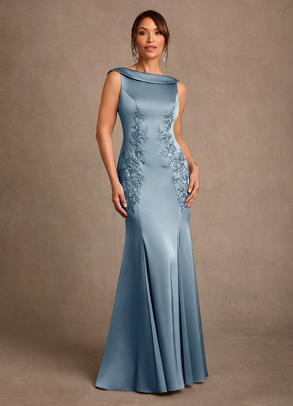 Azazie Franny Klänningar till brudens mor Klä Tubklänning i Stretch Satin Spets Dammblå image1