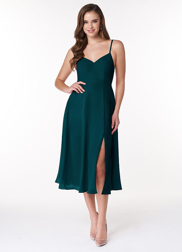 Azazie Clarissa Bridesmaid Dresses Pine A-Line V-Neck Chiffon Dress image1