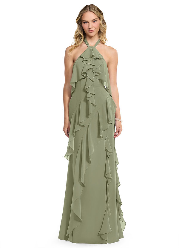 Azazie Velma Brudtärneklänningar Klä av A-Linje i Chiffong Sidoslits Pistasch image1